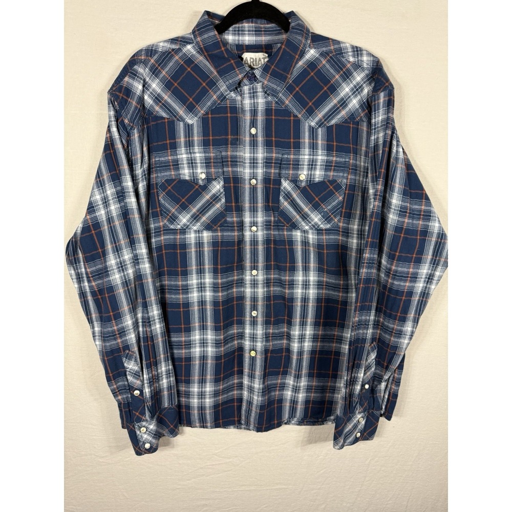 Ariat Retro Fit Men's Size XL Blue Pearl Snap Long Sleeve Flannel Shirt